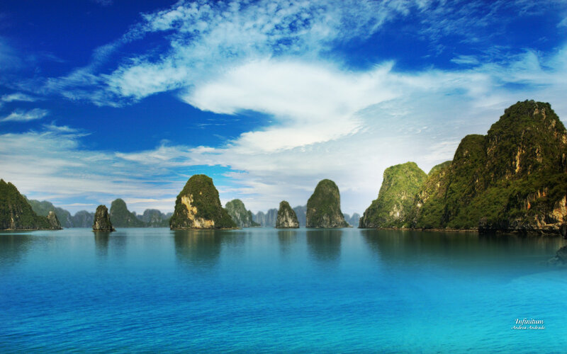 Karst Limestone Islands — Blue, Serene, Afternoon, Photograph, Sea