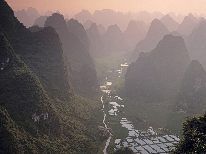 Karst mountains and rice paddies