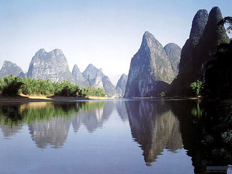 Karst Mountains and River — Blue, Serene, Afternoon