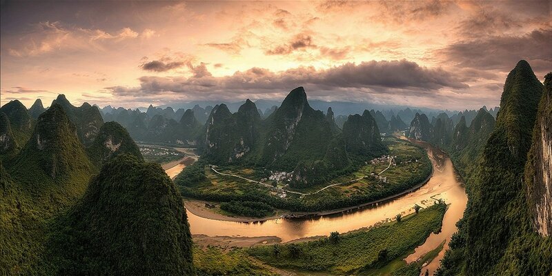 Karst Mountains and River — Green, Dramatic