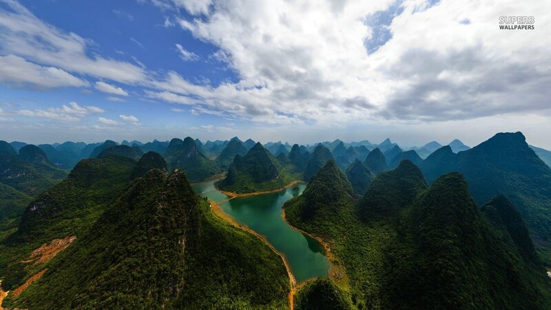 Karst Mountains and River — Green, Serene, Afternoon