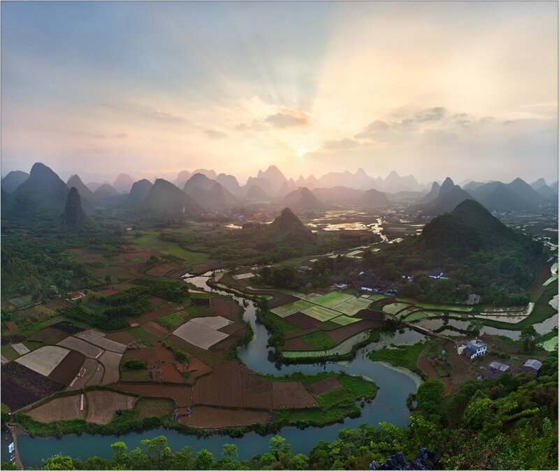 Karst Mountains and River — Green