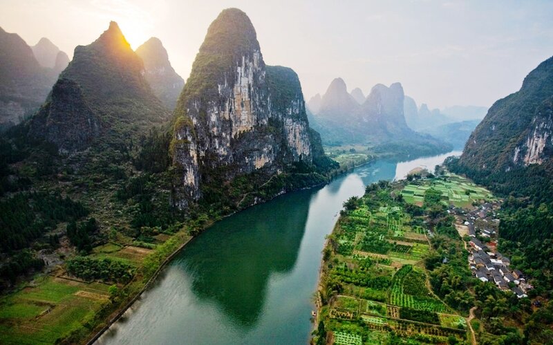 Karst mountains and river landscape