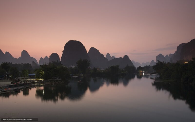 Karst Mountains at Dusk — Pink, Serene