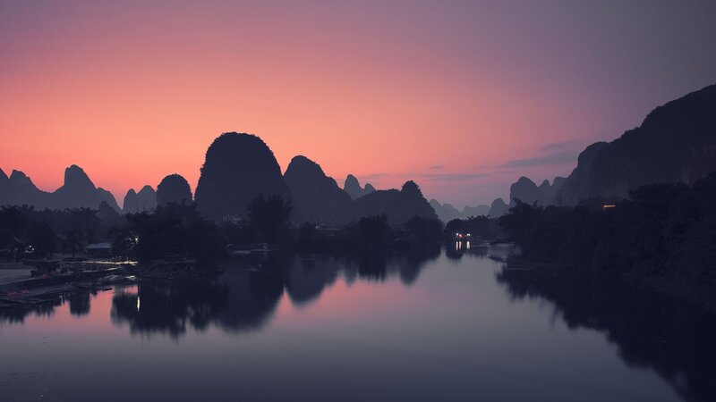 Karst Mountains at Dusk — Pink