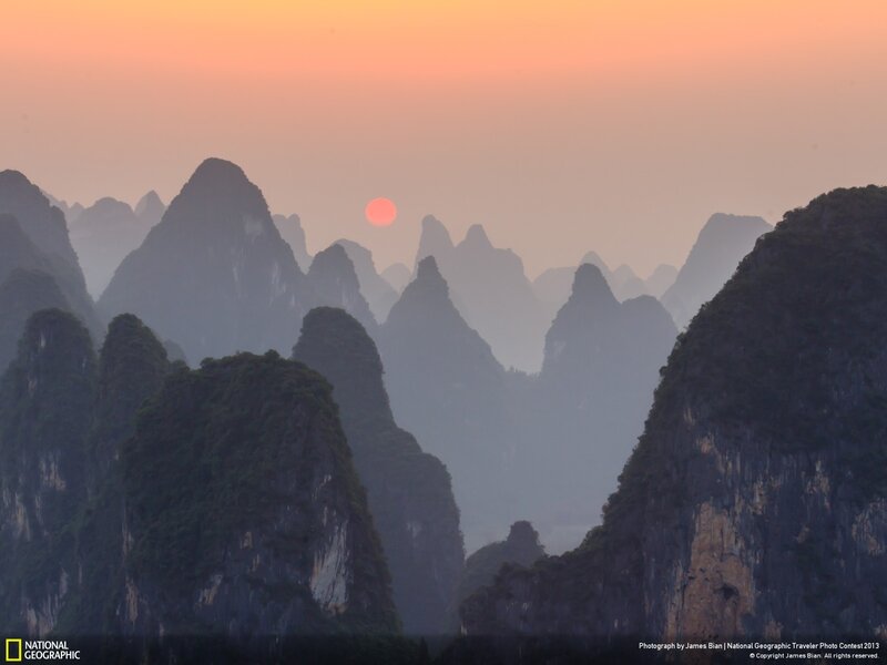 Karst Mountains at Sunrise — Orange, Serene