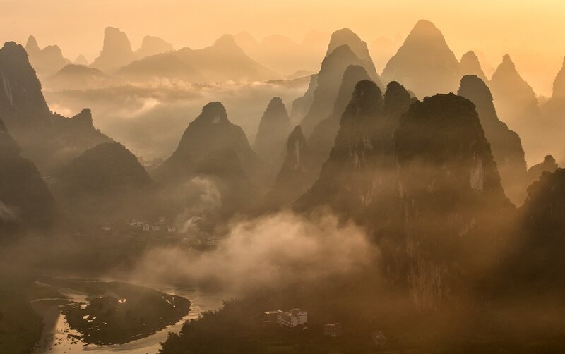 Karst Mountains at Sunrise — Orange