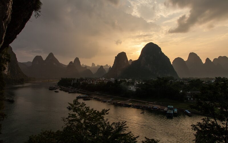 Karst Mountains at Sunset — Orange, Dramatic
