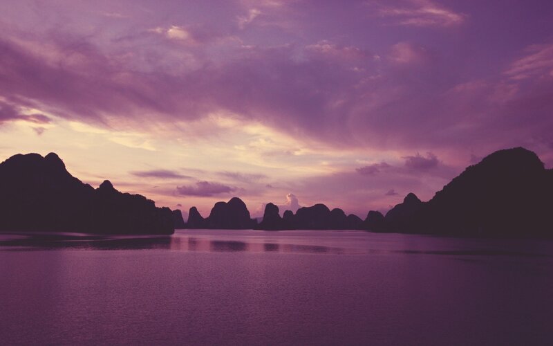 Karst Mountains at Sunset — Purple