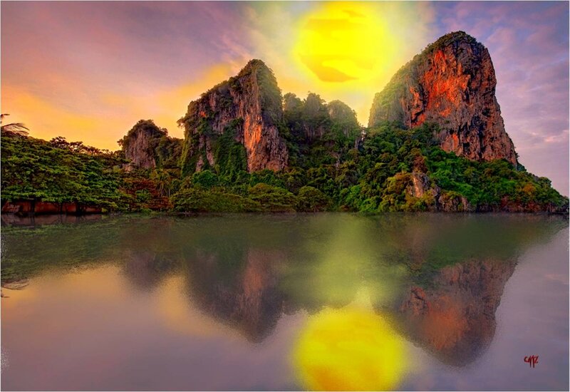 Karst Mountains at Sunset — Yellow