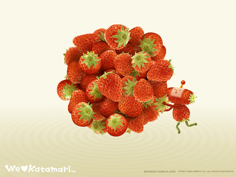 Katamari Damacy character with strawberries