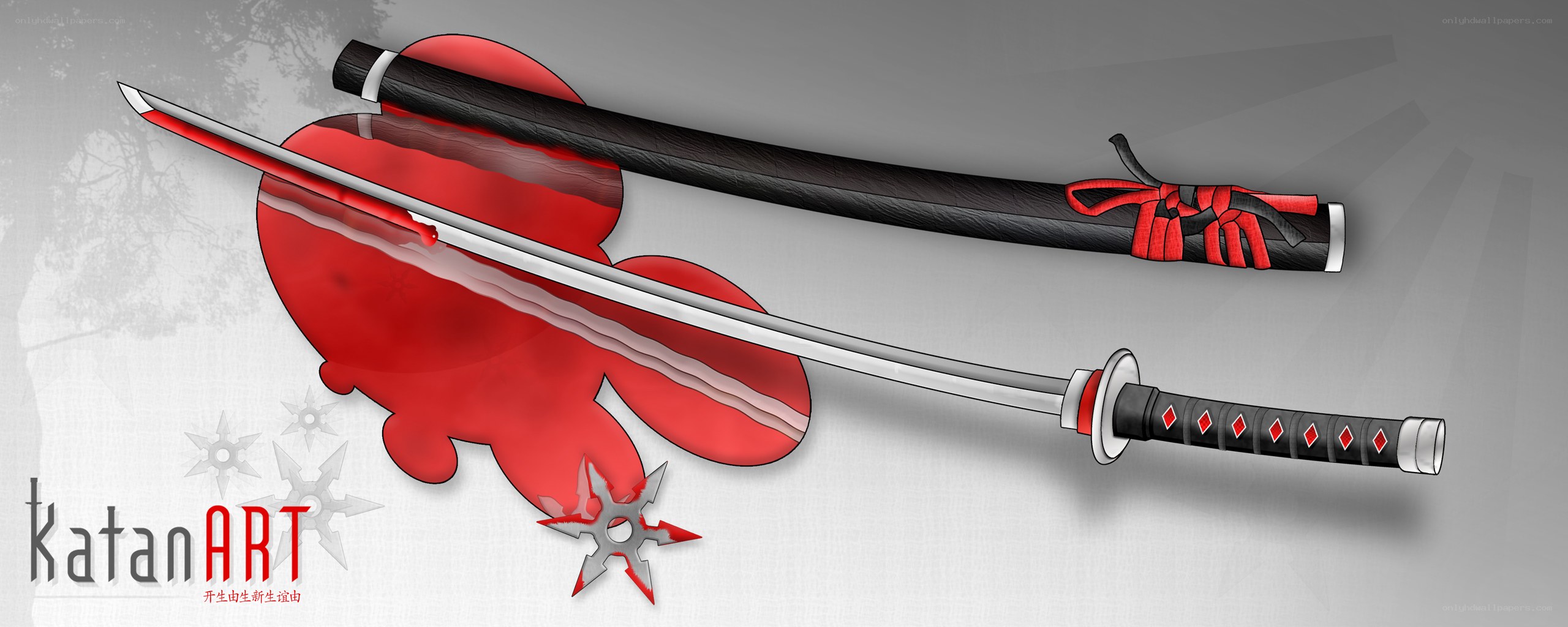 katana art with blood splatter