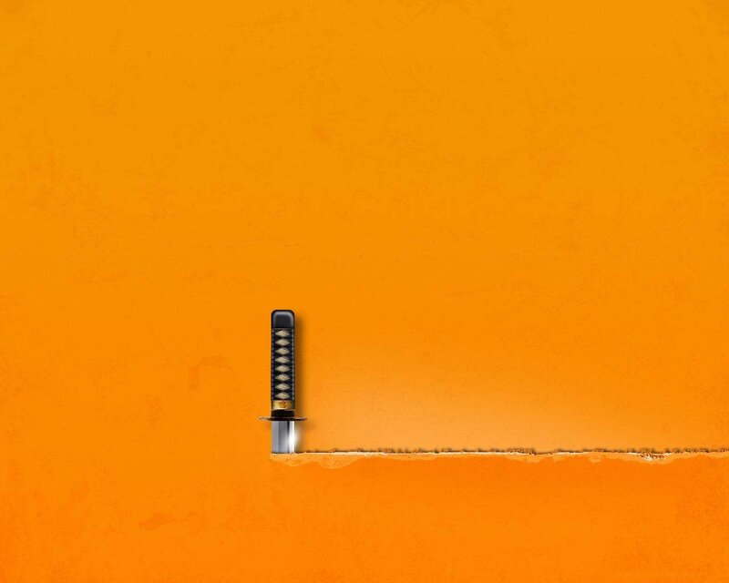 Katana emerging from wall