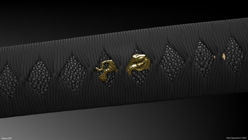 Katana handle with gold fittings