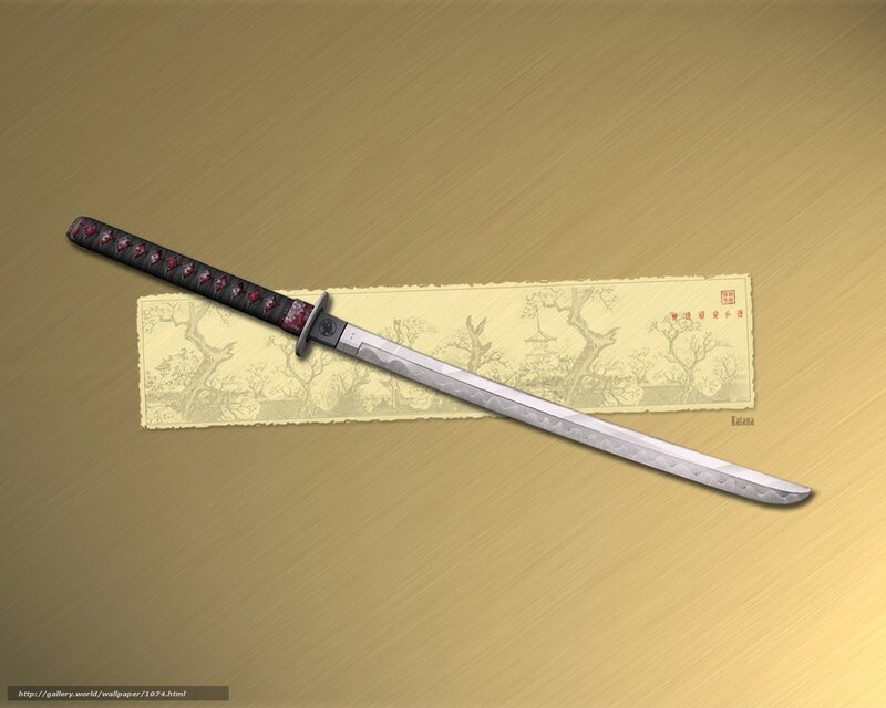 Katana on decorative scroll