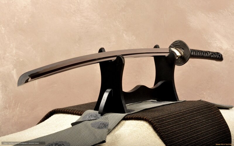 Katana on Display Stand — Brown, Neutral