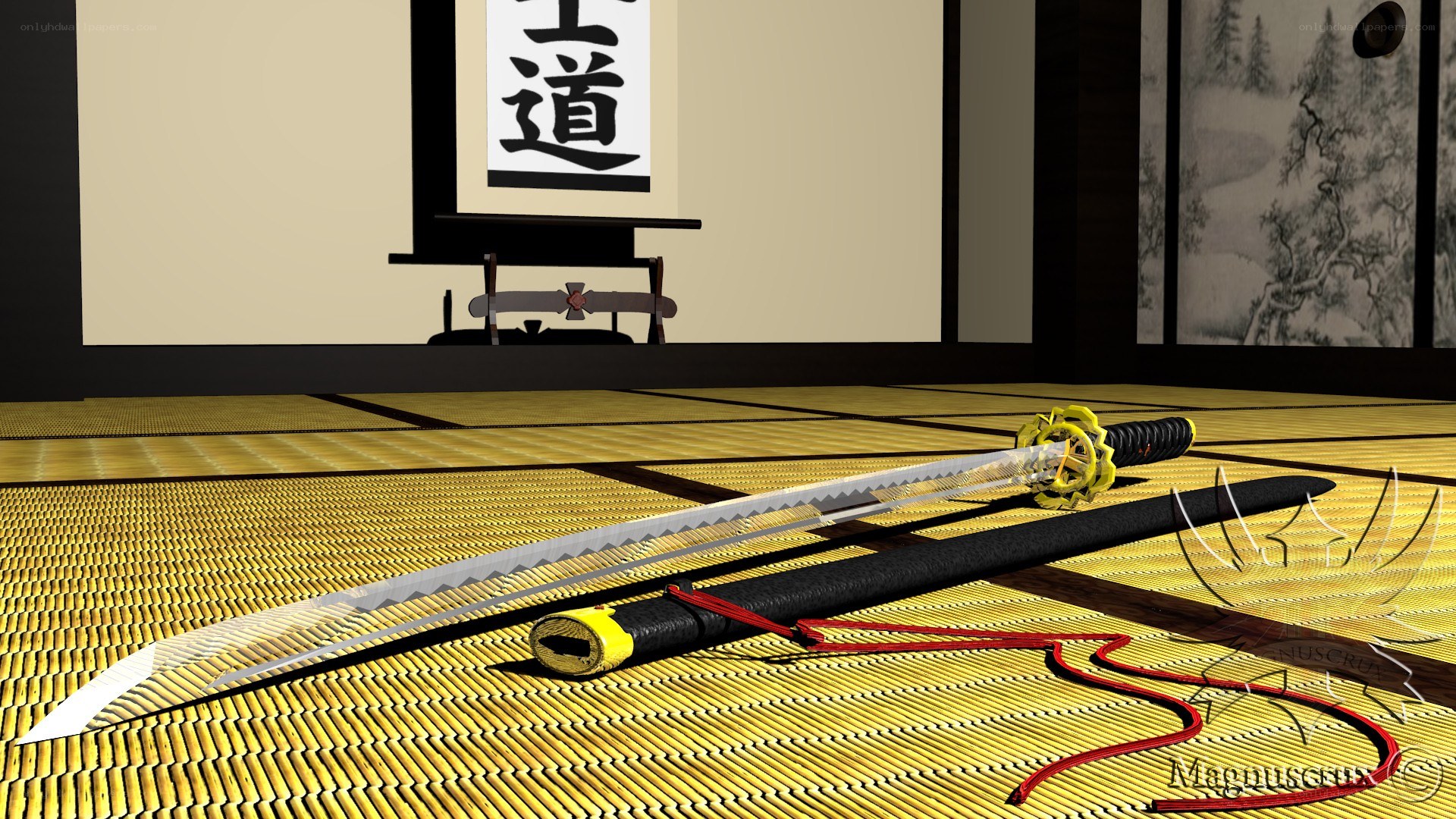 Katana on tatami mat