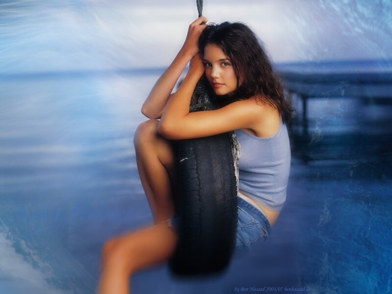 Katie Holmes on a tire swing