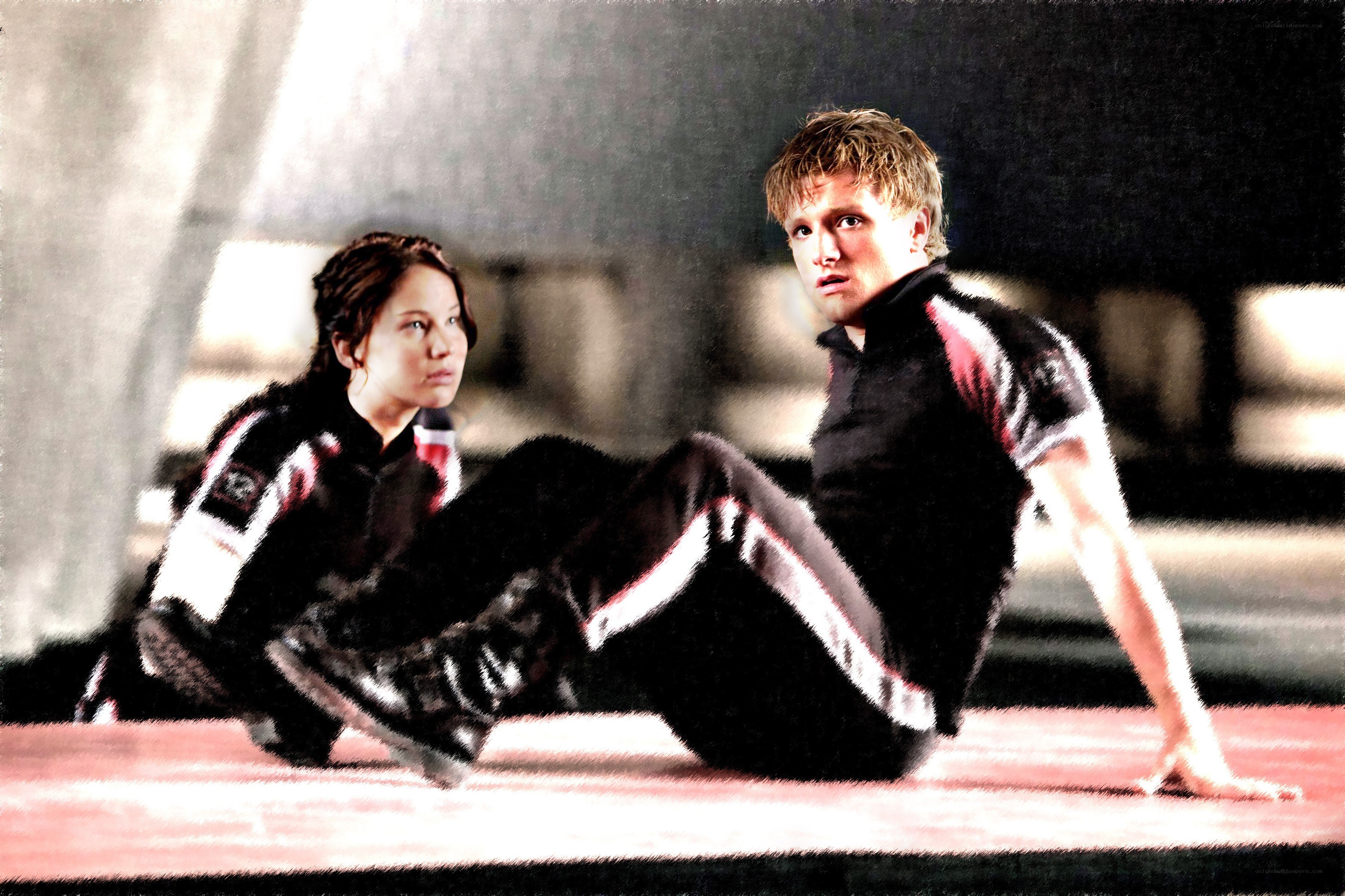 Katniss and Peeta in training