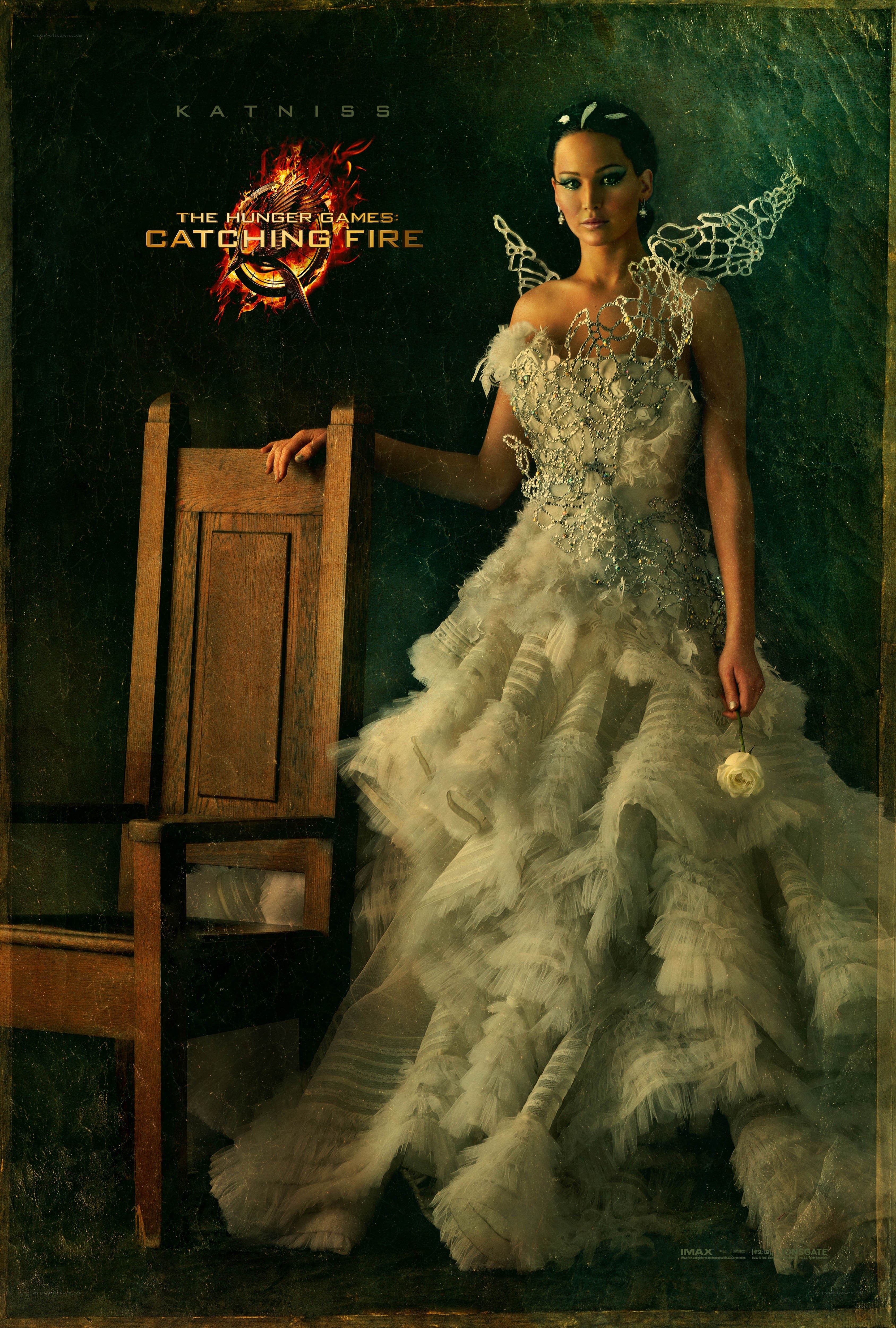 Katniss in a white gown