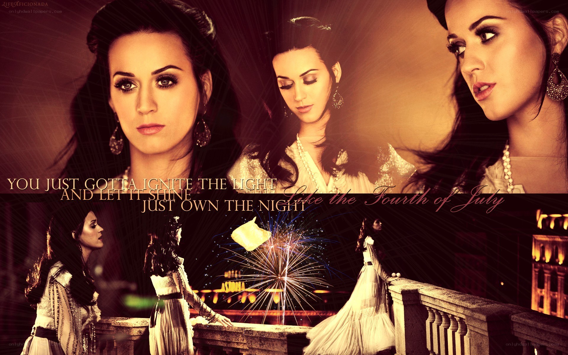 Katy Perry collage with fireworks