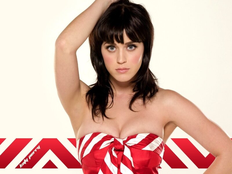 Katy Perry in red and white dress