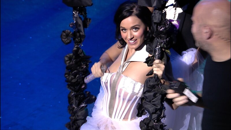 Katy Perry on stage in white dress