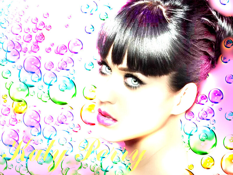 Katy Perry with colorful bubbles