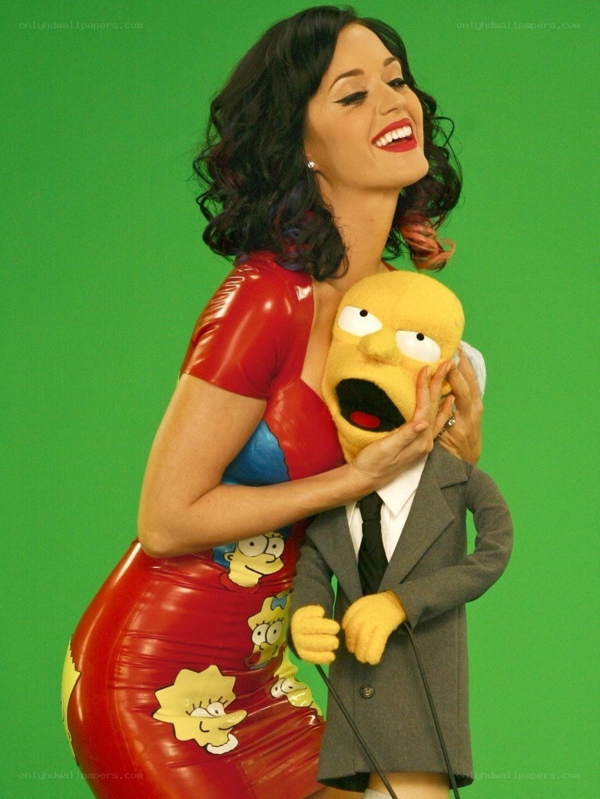 Katy Perry with Homer Simpson puppet