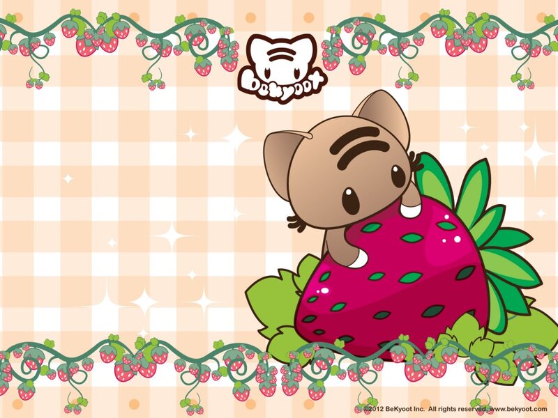Kawaii Cat on Strawberry