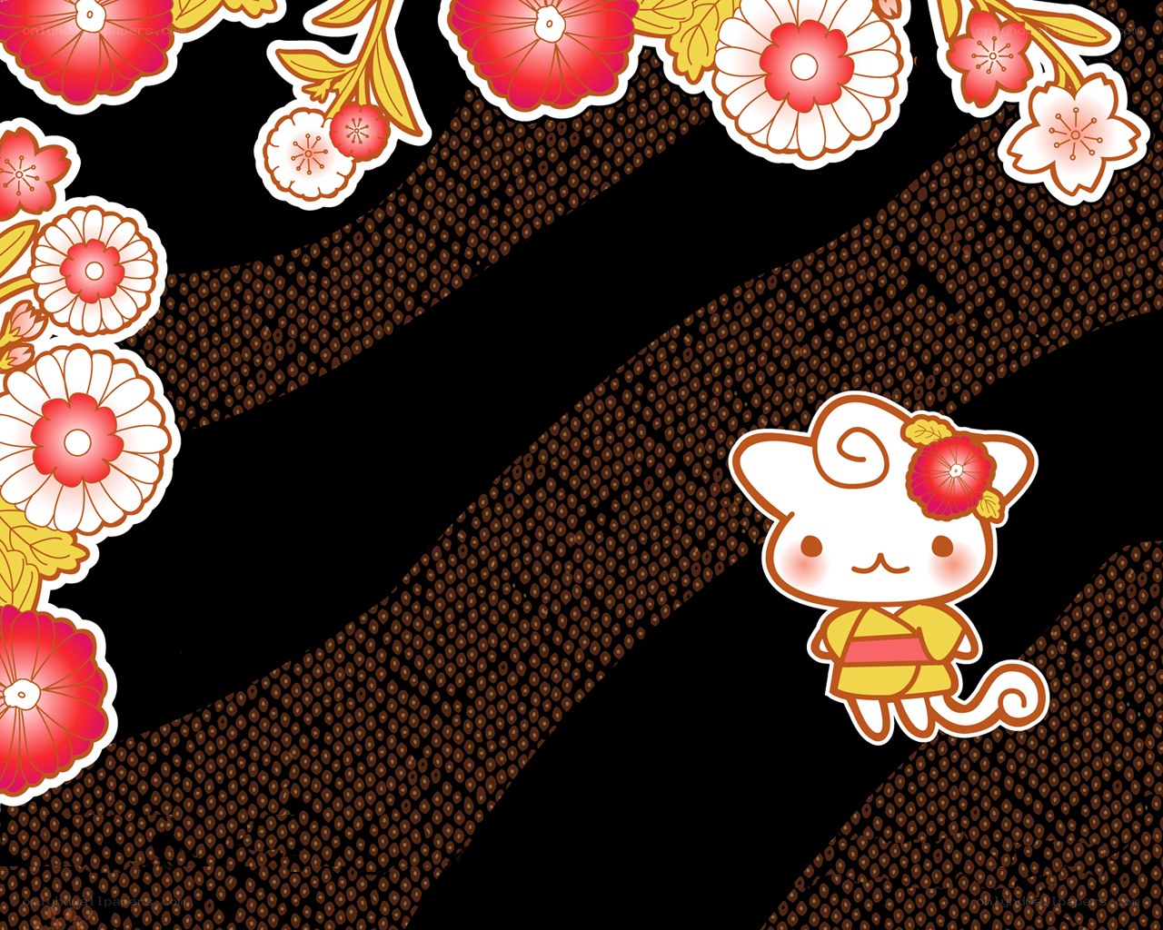 kawaii cat with flowers