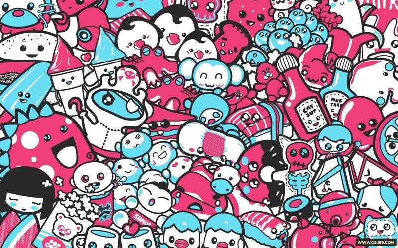 kawaii character collage