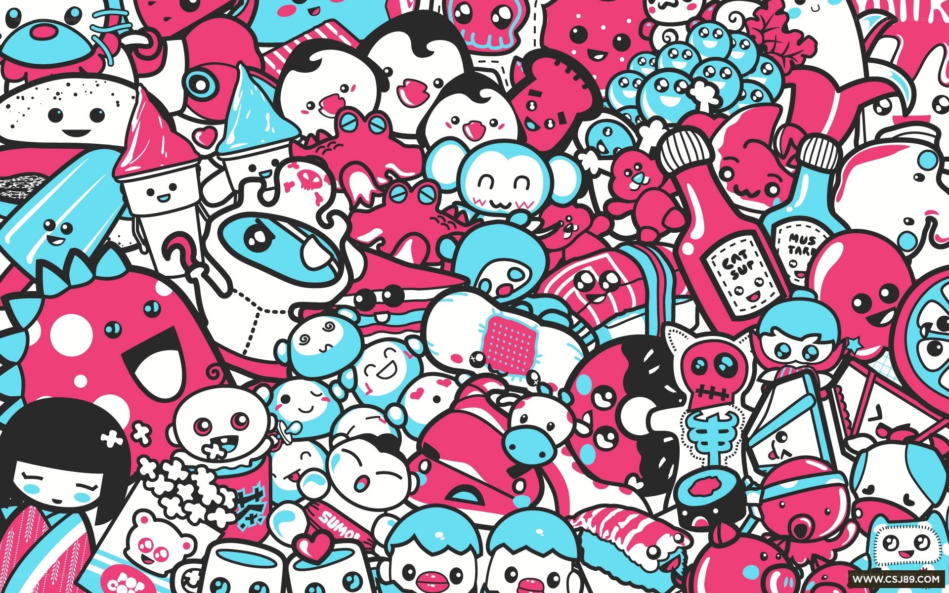 kawaii character collage