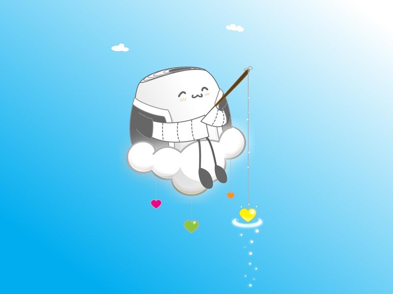 kawaii character fishing on a cloud