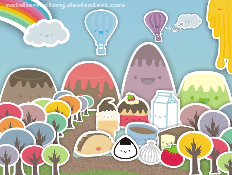 kawaii food and nature collage