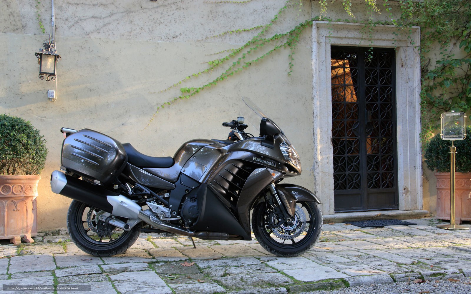 Kawasaki motorcycle in courtyard