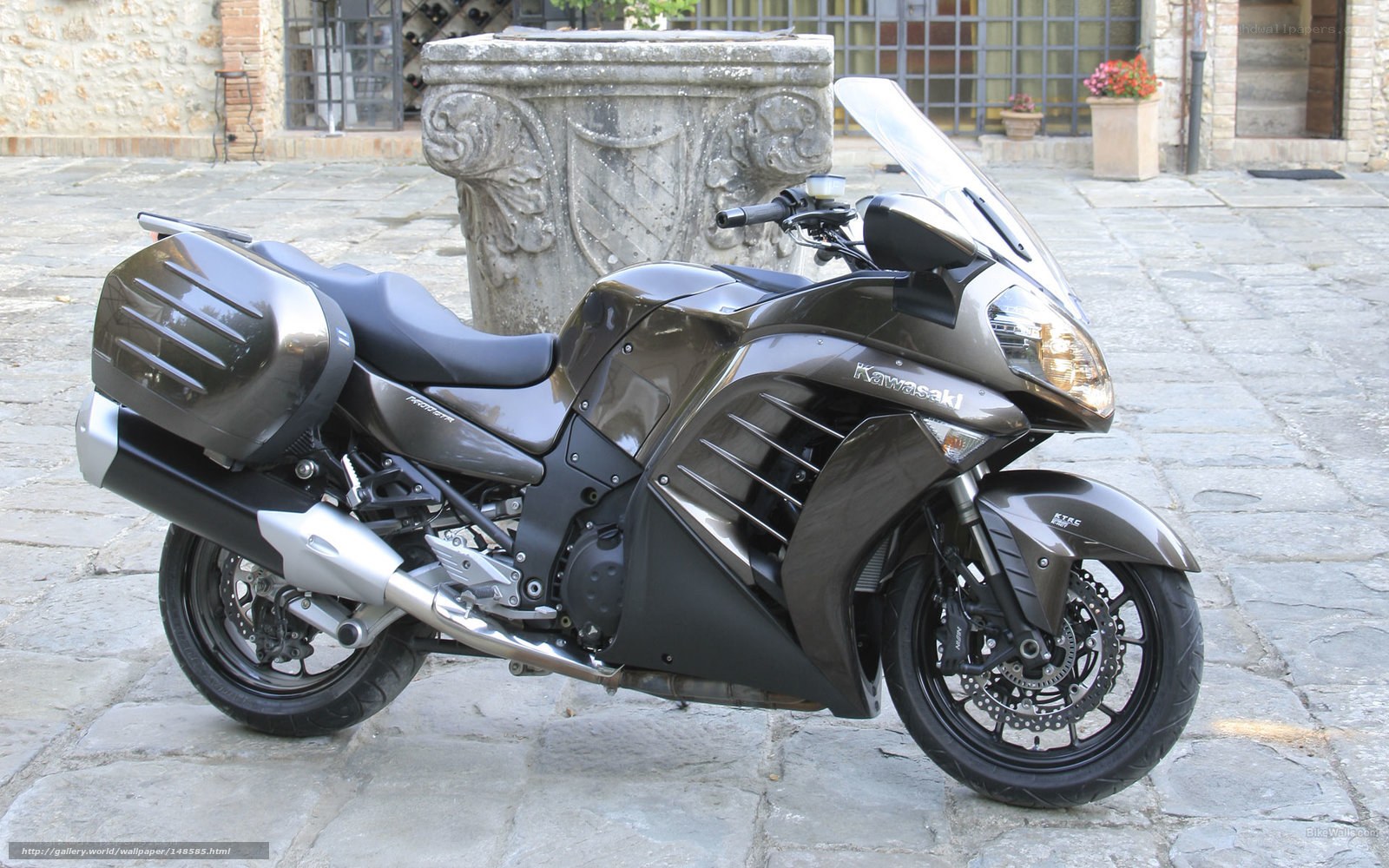 Kawasaki motorcycle on stone pavement