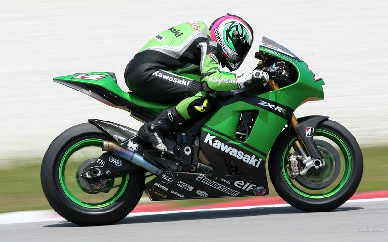 Kawasaki motorcycle racer on track