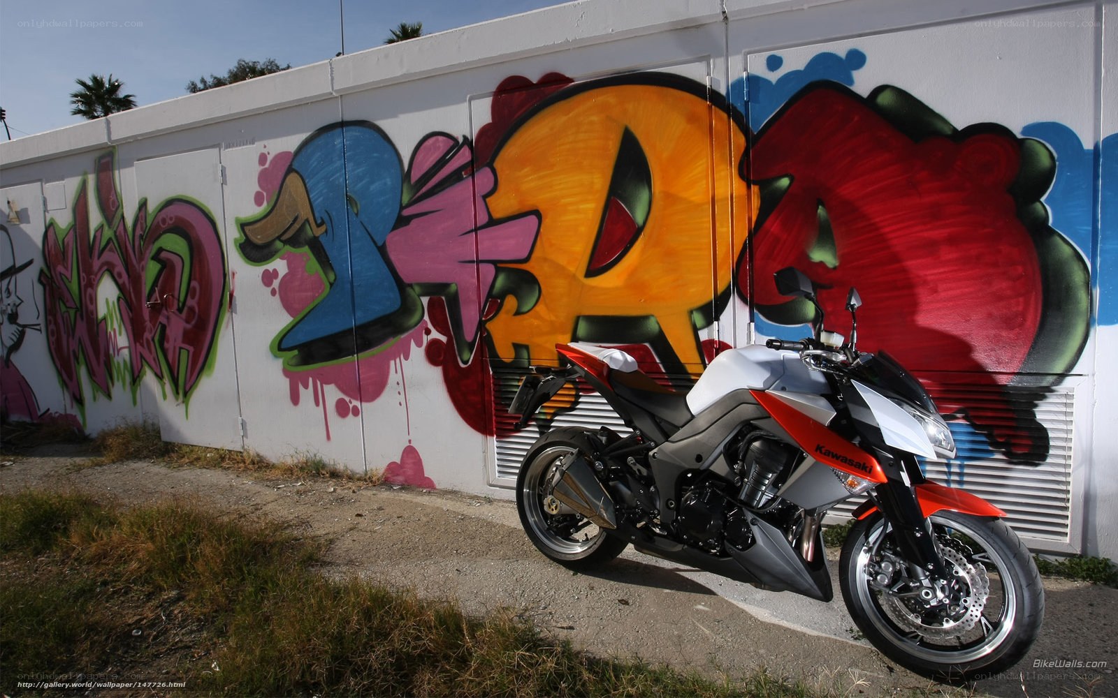 Kawasaki motorcycle with graffiti