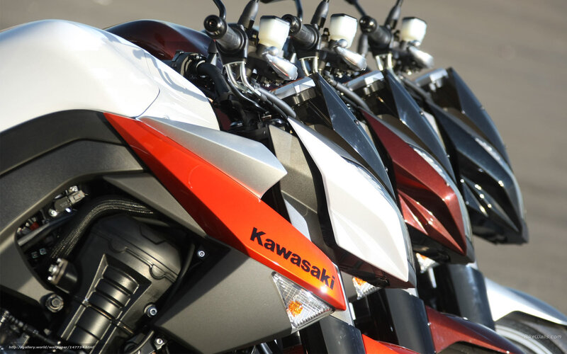 Kawasaki motorcycles in a row