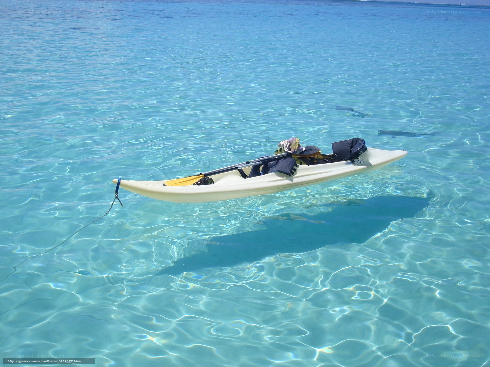 kayak in clear blue water