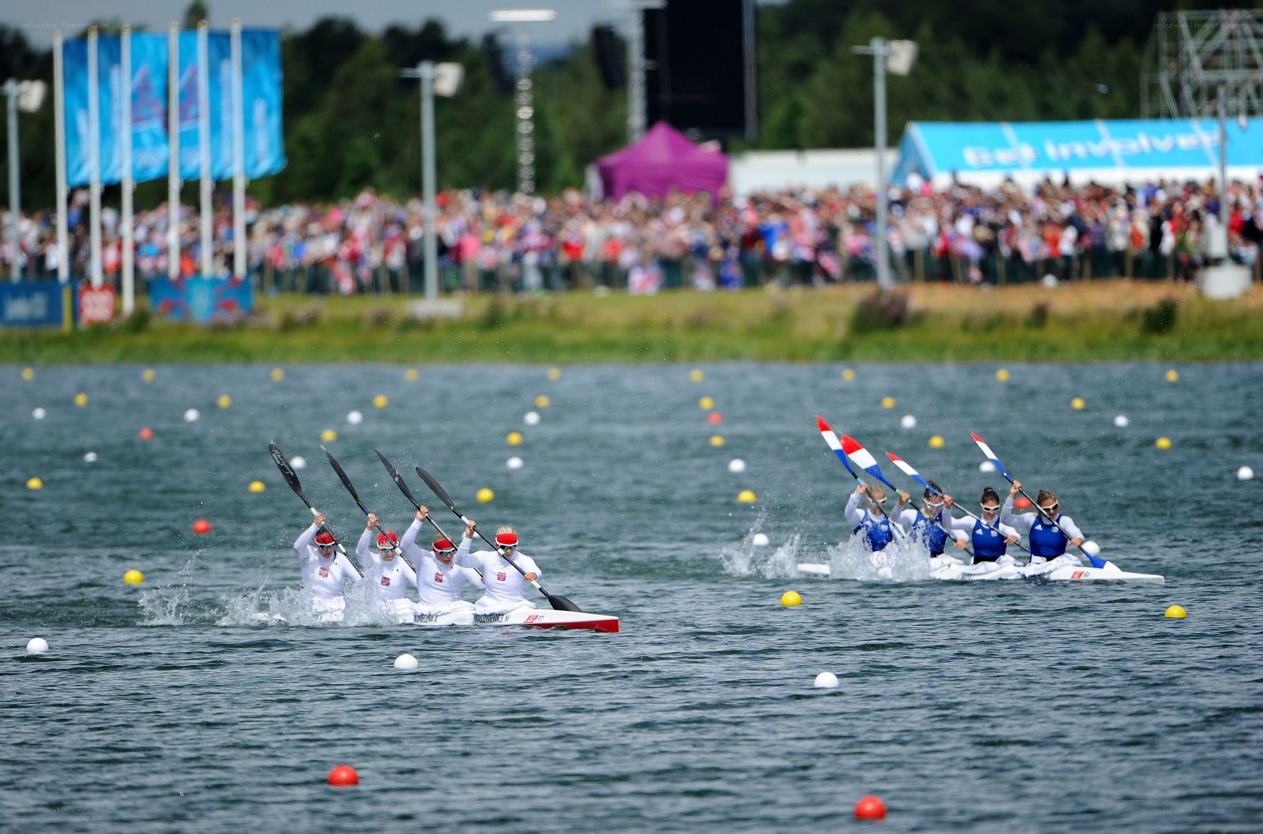 Kayak race on a lake