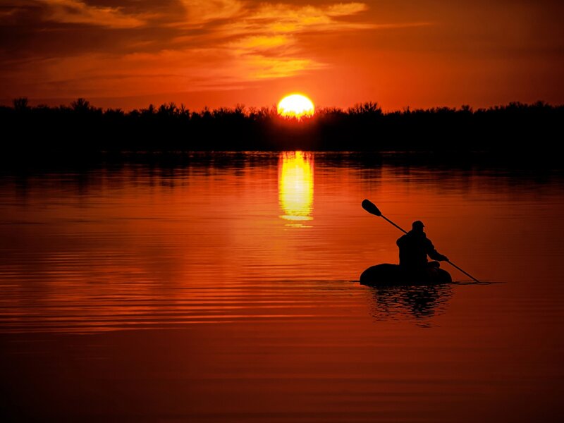 Kayaker at Sunset — Orange