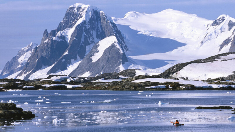 Kayaker in Icy Waters — Blue
