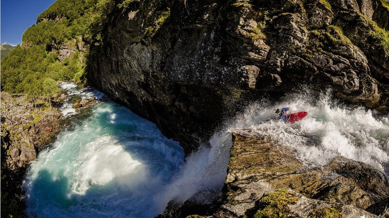 Kayaker in Rapids — Blue, Dramatic
