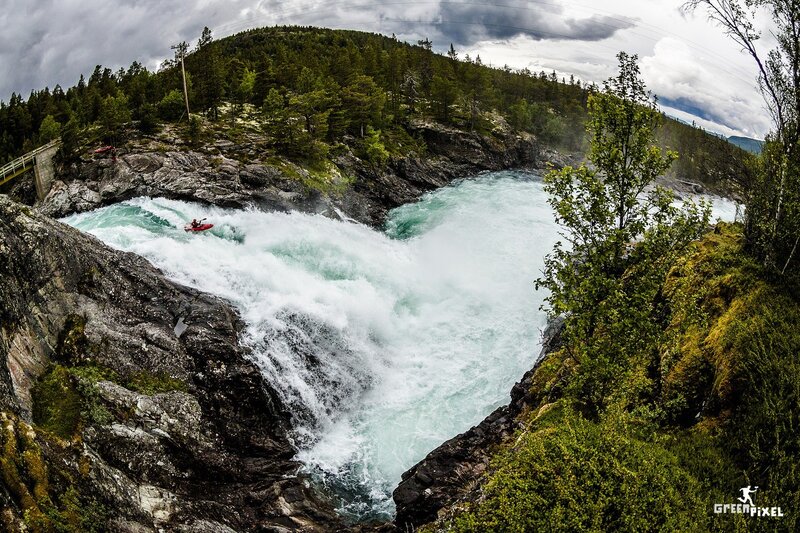 Kayaker in Rapids — Green, Dramatic, Afternoon, Photograph, River