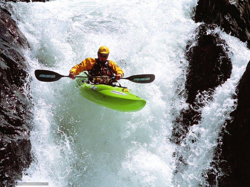 Kayaker in Rapids — Green, Dramatic, Afternoon