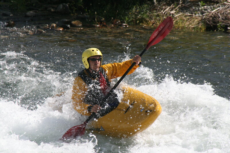 Kayaker in Rapids — Yellow, Active