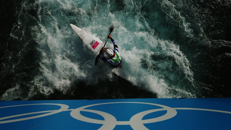 Kayaker in Whitewater — Blue