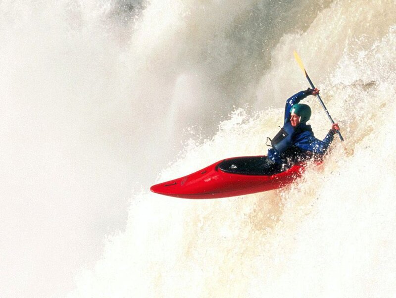 Kayaker in Whitewater — Red, Dramatic